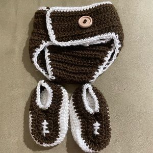 Newborn football theme diaper cover and slippers